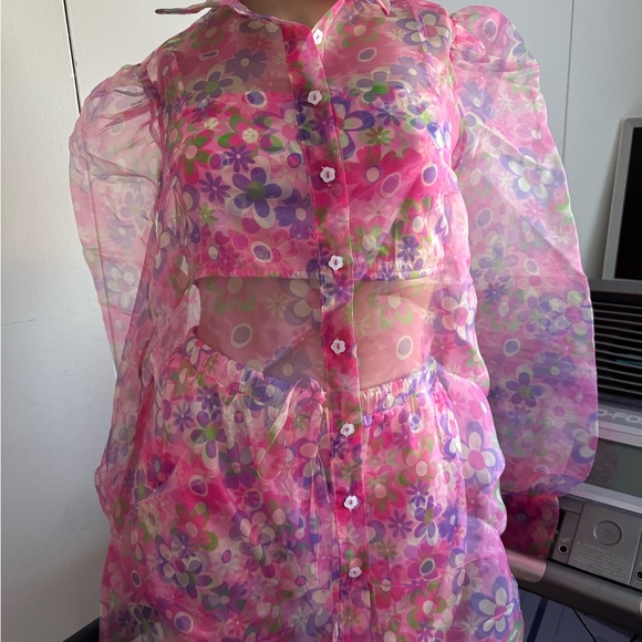 Sugar Thrillz Pink Floral Sheer Set - Picture 2 of 10